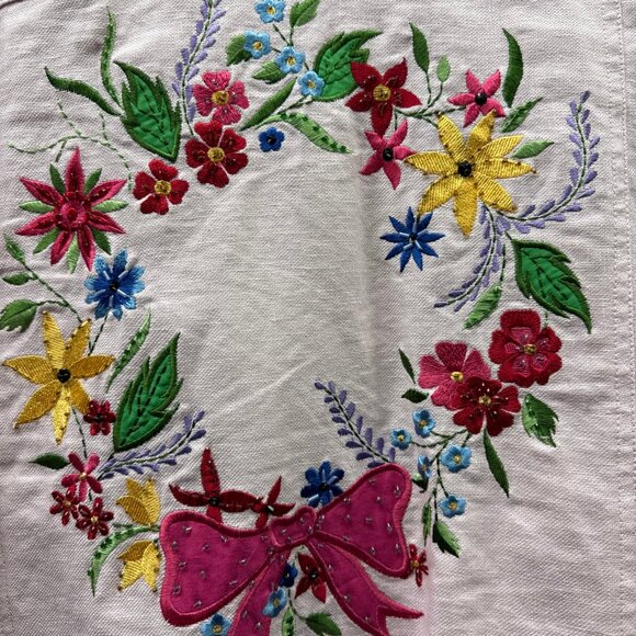 Quacker Factory Pink Linen Blend Embroidered Butterfly & Floral Jacket Sz Medium - Picture 10 of 11